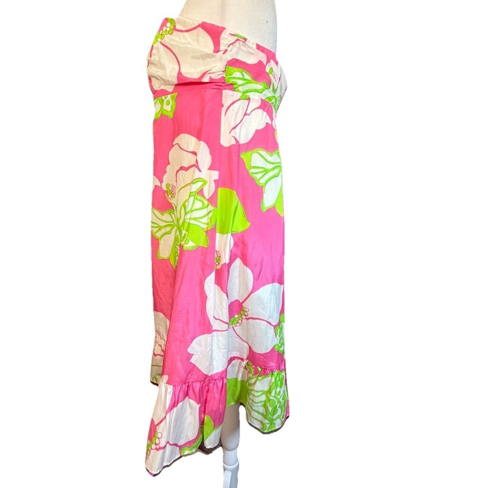 Lilly Pulitzer Strapless Dress W Size 8 Pink Floral Silk Cotton Resort Sundress - Picture 4 of 16